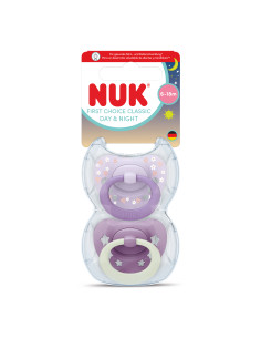NUK First Choice биберон залъгалка, силикон, 6-18 мес., 2 бр., Day-Night, момиче