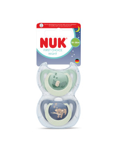 NUK First Choice биберон залъгалка, силикон, 18+ мес., 2 бр., Night, Хипо/Коала