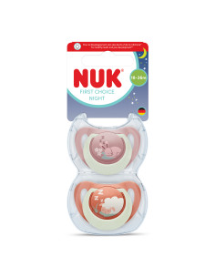 NUK First Choice биберон залъгалка, силикон, 18+ мес., 2 бр., Night, Заек/Овца