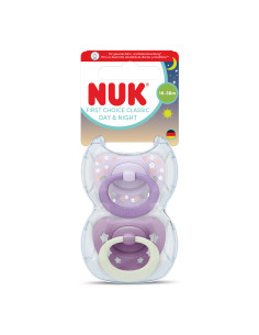 NUK First Choice биберон залъгалка, силикон, 18+ мес., 2 бр., Day-Night, момиче