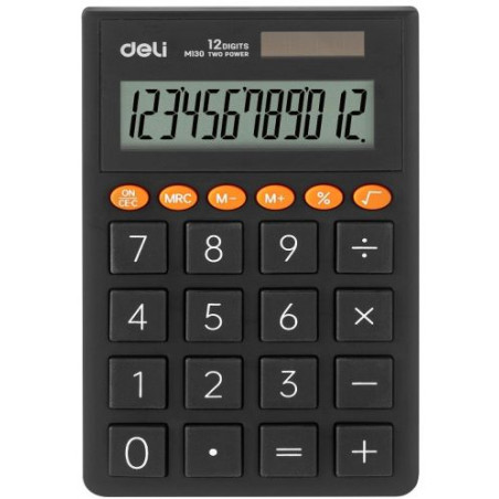 Калкулатор Deli - EM130, джобен, 12 dgt, тъмносив