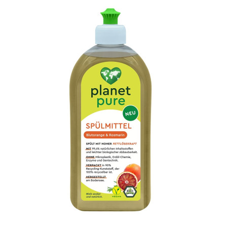 Препарат за съдове Червен портокал и розмарин, Planet Pure, 500 мл
