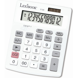 Калкулатор с 12 символа - Lexibook 12-Digit Desktop Calculator with Dual Power Supply C129 (бял)