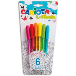 Комплект цветни химикалки Carioca - Fiorella, 6 цвята