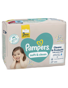 PAMPERS Soft - Clean, бебешки мокри кърпички, 3 х 60 бр., 180 бр.