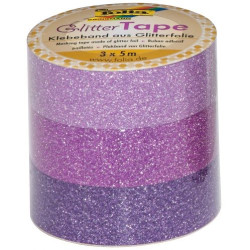 Блестящо декоративно тиксо Folia - Washi Tape, розово-лиалаво, 3 броя