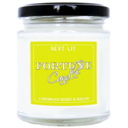 Ароматна свещ с късметче Next Lit Fortune Candle - Карибски горски плодове и пъпеш, на английски