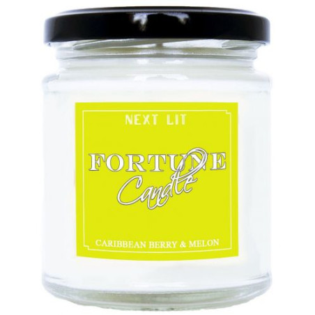 Ароматна свещ с късметче Next Lit Fortune Candle - Карибски горски плодове и пъпеш, на английски