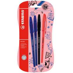 Комплект химикалки с капачка, Stabilo, Re-Liner F, 4 броя