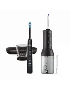 Орален душ Philips Sonicare Power Flosser 3000 Interdental и Звукочестотна четка за зъби Diamond Clean, серия 9000, черна HX3