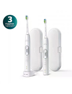 Philips Sonicare Комплект звукочестотни четки за зъби ProtectiveClean 6100, бели (2 броя) HX6877/34