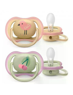 2 броя ортодонтични залъгалки Philips AVENT SCF085/13 Ultra Air с декорация Череши и Птица в кутия за стерилизиране 2