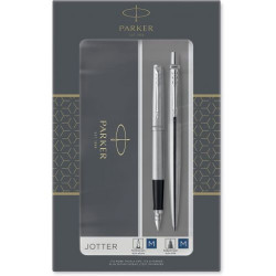 Комплект писалка Parker Jotter Stainless Steel - С химикалка, сребристо покритие