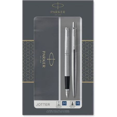 Комплект писалка Parker Jotter Stainless Steel - С химикалка, сребристо покритие