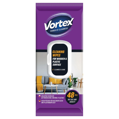 VORTEX Мокри кърпи за почистване на пластмаса и дърво, домашни потреби, 48 бр.