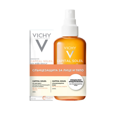 Комплект Vichy Soleil UV Age флуид SPF50+ 40мл + Вода за подобряване на тена SPF30