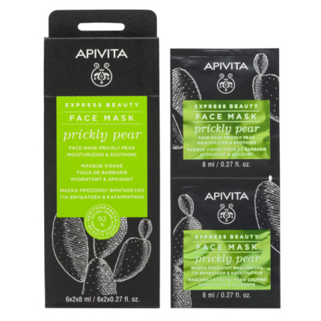 Apivita express beauty хидратираща и успокояваща маска за лице с кактус 8ml х12 броя