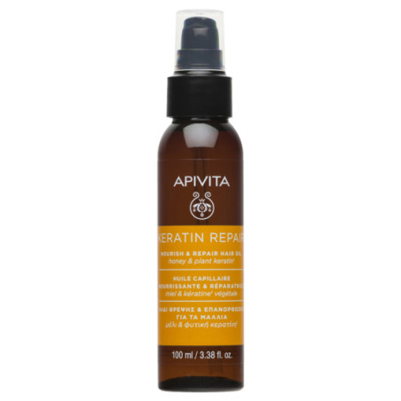 Apivita Keratin Repair Подхранващо и възстановяващо олио за суха и увредена коса 100мл