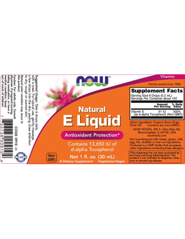 Natural Vitamin E Liquid | d-alpha Tocopherol